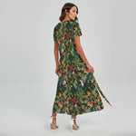 Tropical Patchwork Pattern Print Short Sleeve Maxi Dress