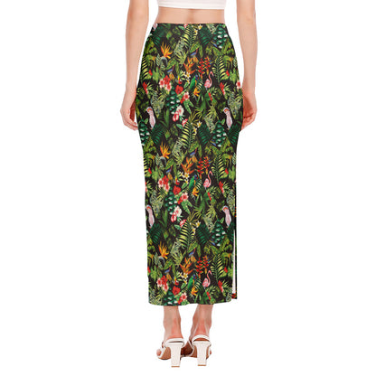 Tropical Patchwork Pattern Print Side Slit Maxi Skirt