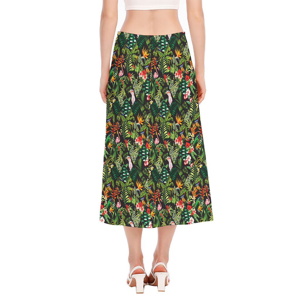 Tropical Patchwork Pattern Print Side Slit Midi Skirt