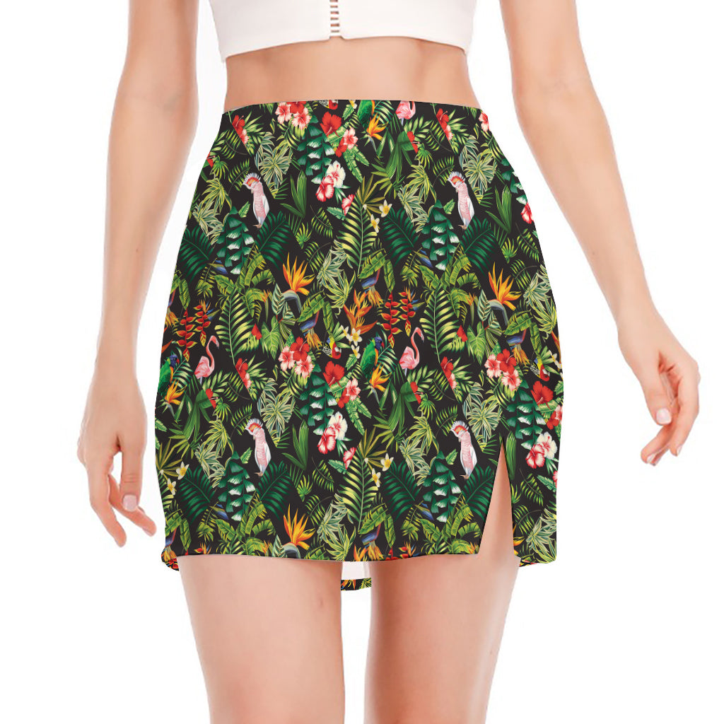 Tropical Patchwork Pattern Print Side Slit Mini Skirt
