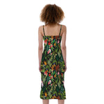 Tropical Patchwork Pattern Print Slim Fit Midi Cami Dress