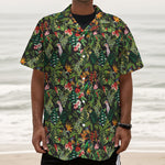 Tropical Patchwork Pattern Print Textured Short Sleeve Shirt
