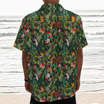 Tropical Patchwork Pattern Print Textured Short Sleeve Shirt