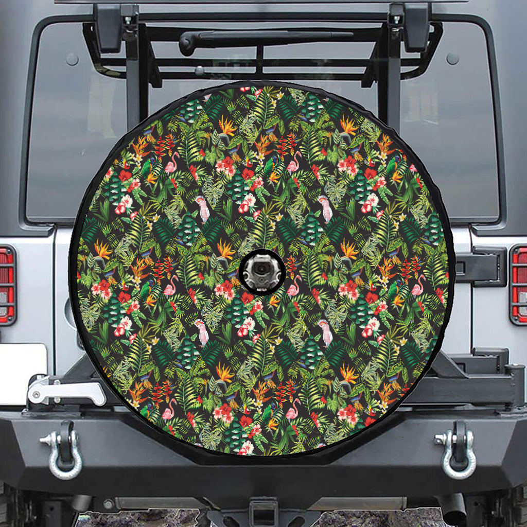 Tropical Patchwork Pattern Print Tire Cover With Camera Hole