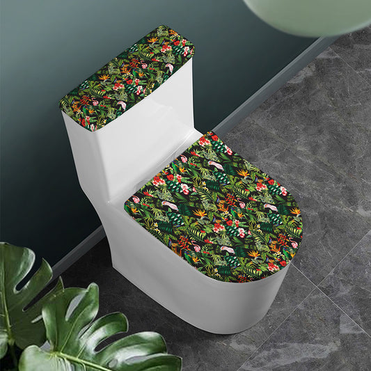 Tropical Patchwork Pattern Print Toilet Lid And Tank Cover Set