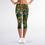 Tropical Patchwork Pattern Print Women's Capri Leggings