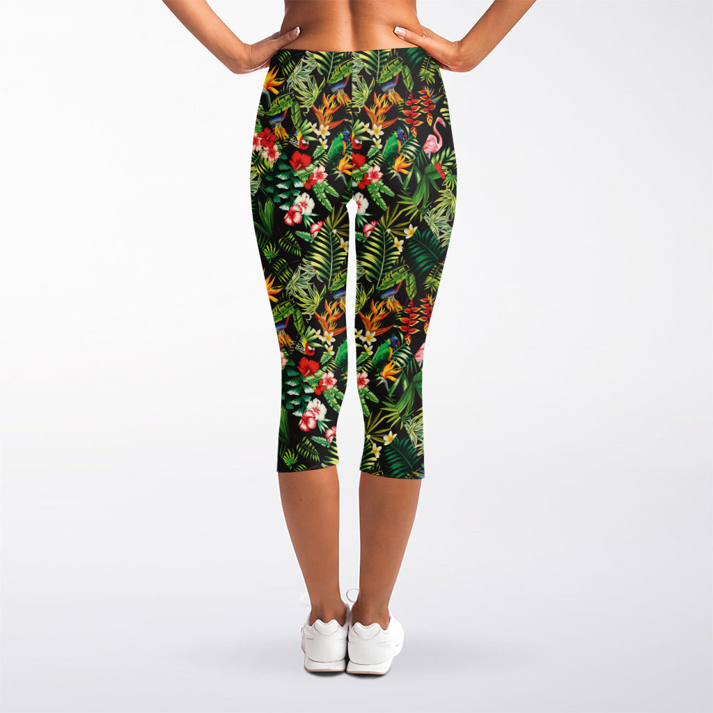 Tropical Patchwork Pattern Print Women's Capri Leggings
