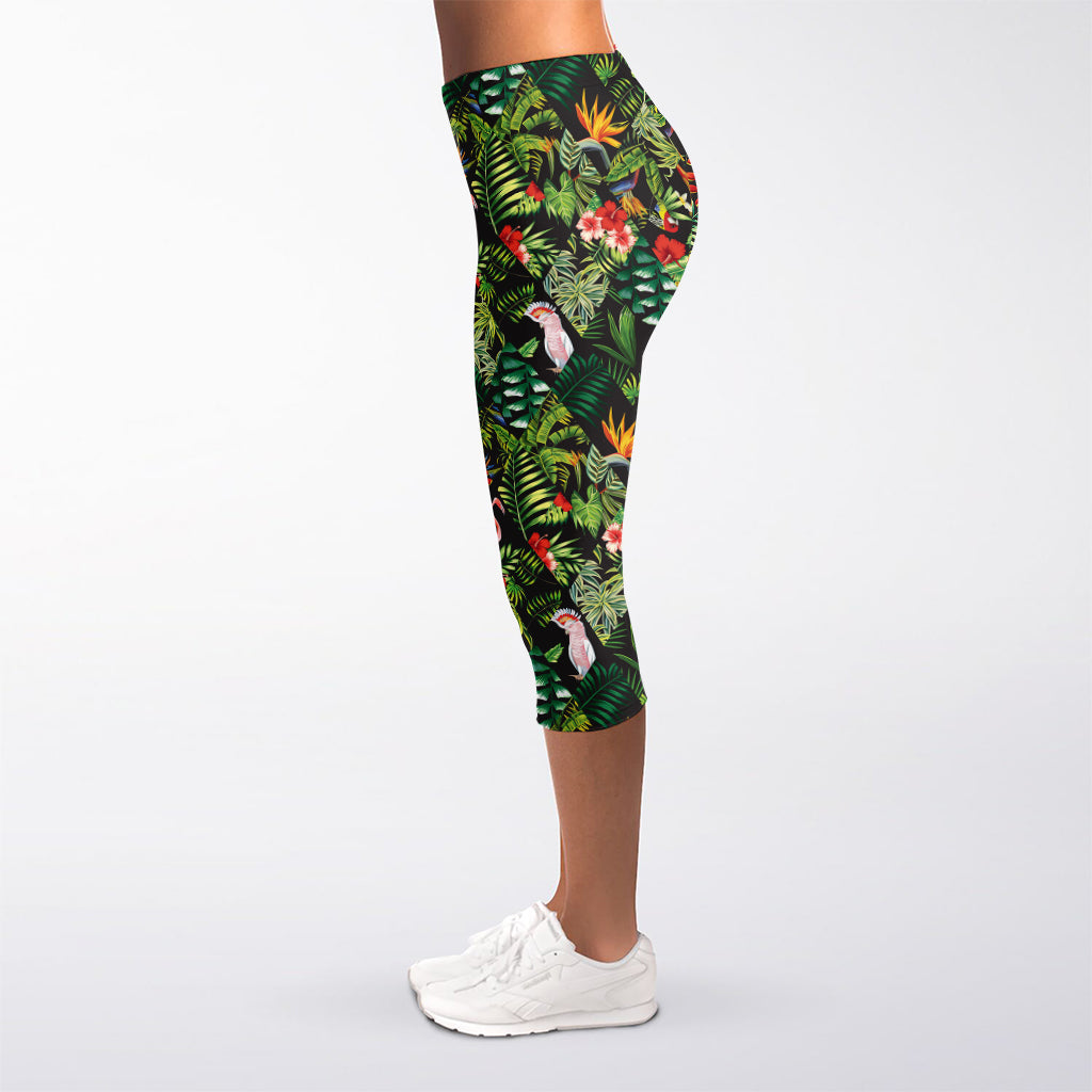 Tropical Patchwork Pattern Print Women's Capri Leggings