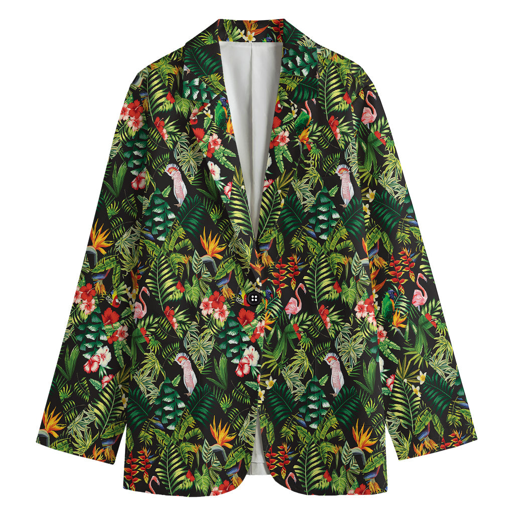 Tropical Patchwork Pattern Print Women's Cotton Blazer