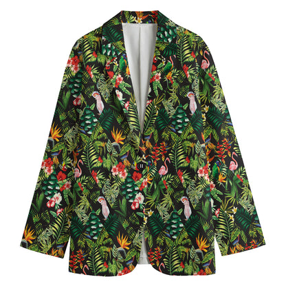 Tropical Patchwork Pattern Print Women's Cotton Blazer