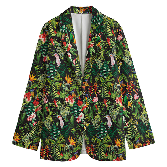 Tropical Patchwork Pattern Print Women's Cotton Blazer