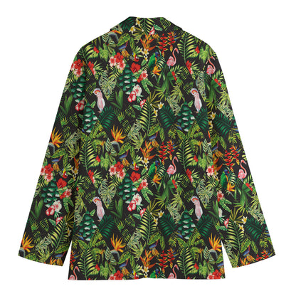 Tropical Patchwork Pattern Print Women's Cotton Blazer