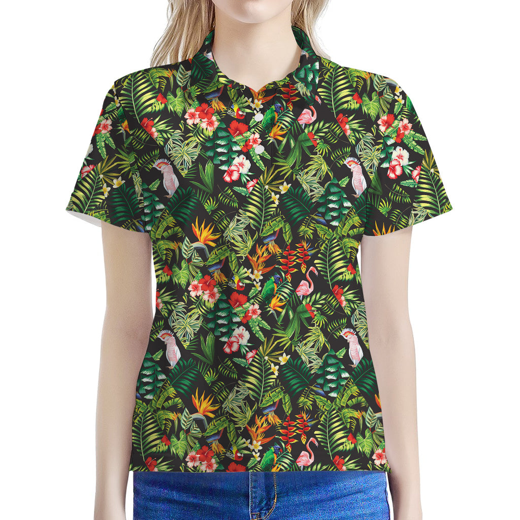 Tropical Patchwork Pattern Print Women's Polo Shirt