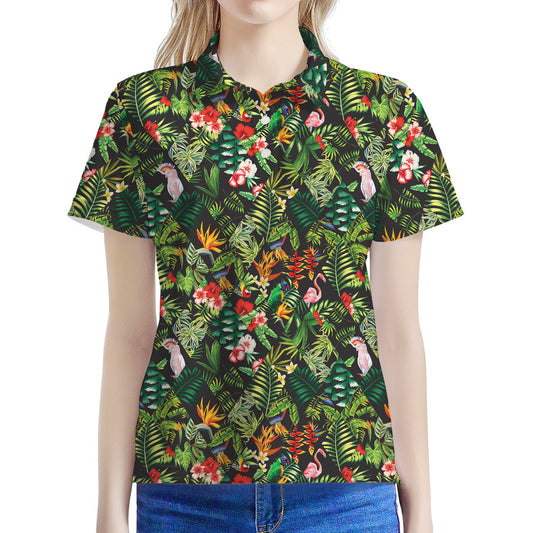 Tropical Patchwork Pattern Print Women's Polo Shirt