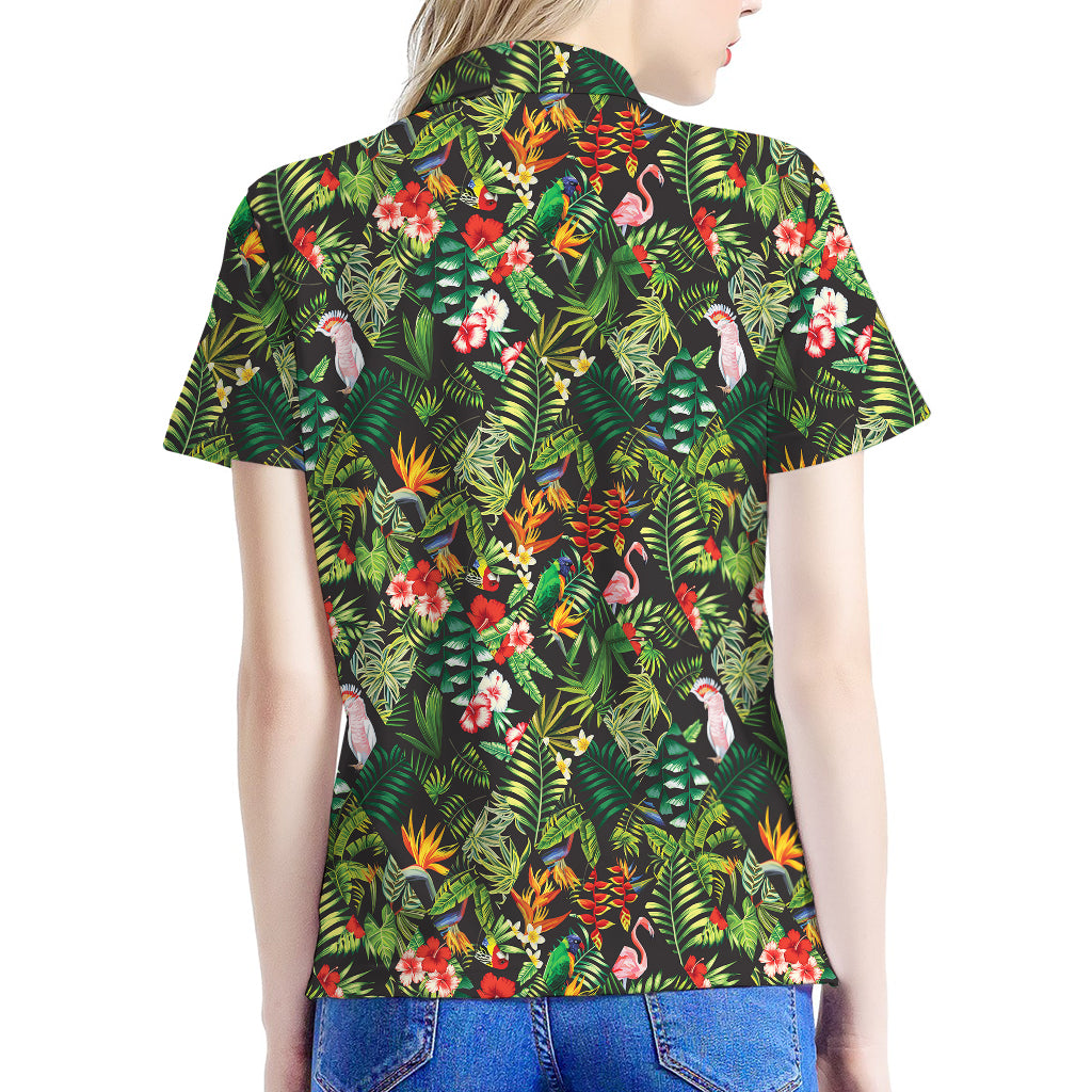 Tropical Patchwork Pattern Print Women's Polo Shirt
