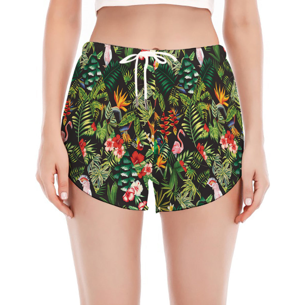 Tropical Patchwork Pattern Print Women's Split Running Shorts