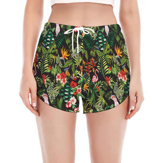 Tropical Patchwork Pattern Print Women's Split Running Shorts