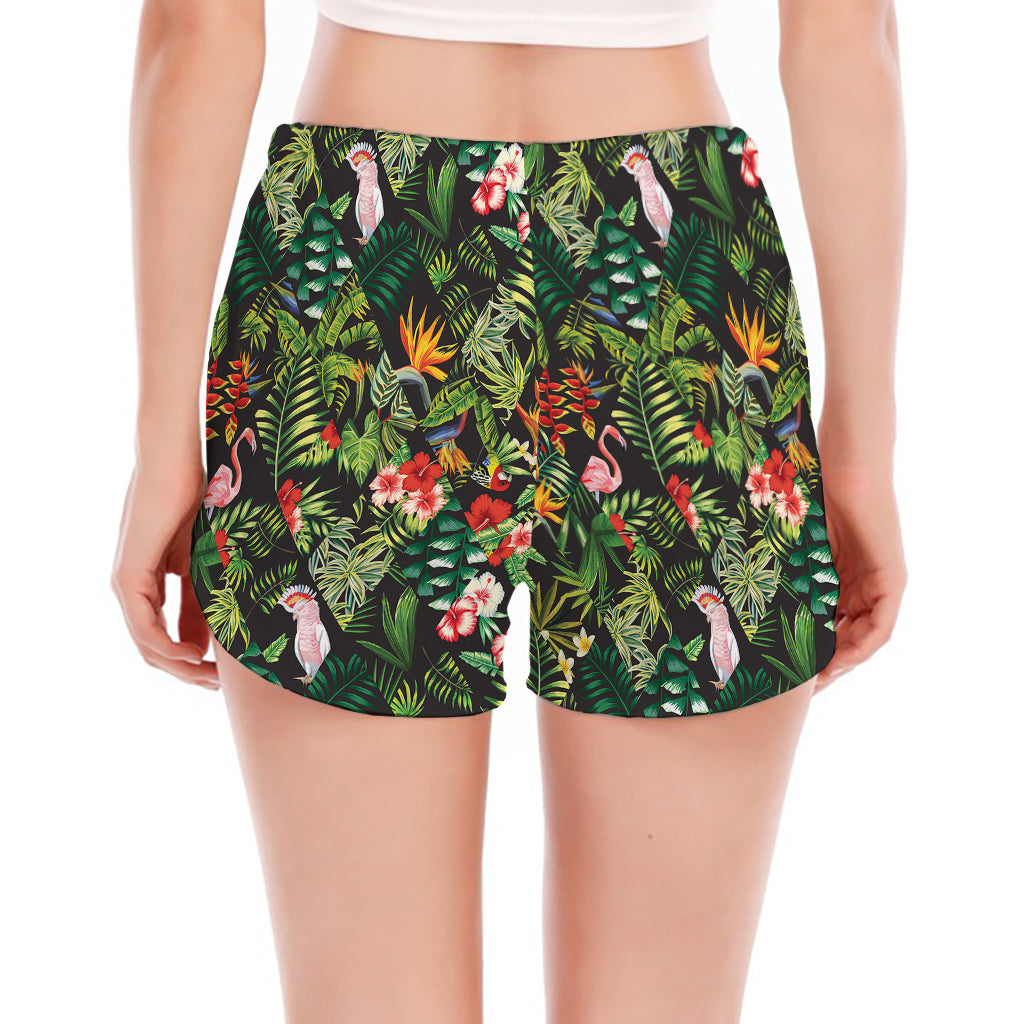 Tropical Patchwork Pattern Print Women's Split Running Shorts