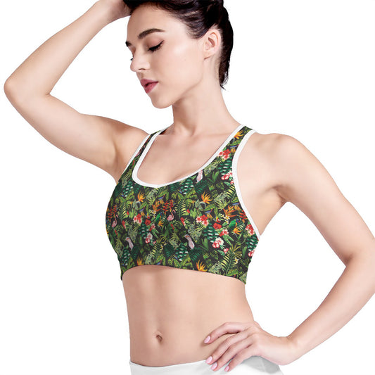 Tropical Patchwork Pattern Print Women's Sports Bra