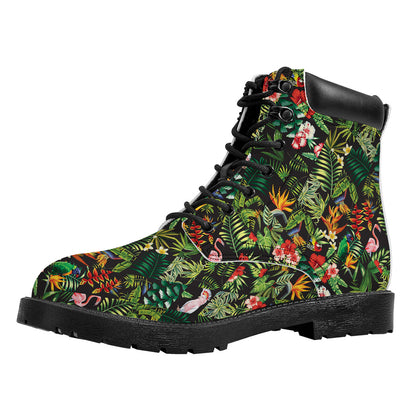 Tropical Patchwork Pattern Print Work Boots