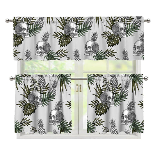 Tropical Pineapple Skull Pattern Print 3 Piece Kitchen Curtains