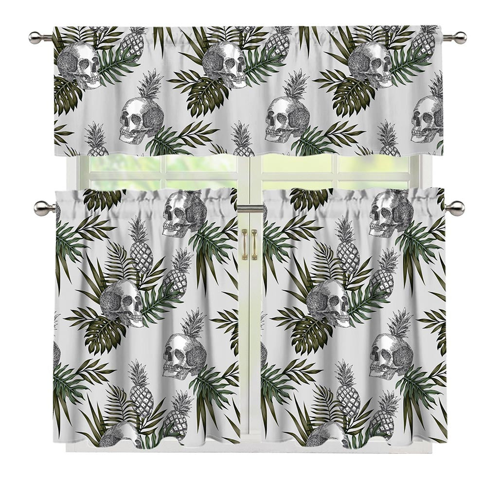 Tropical Pineapple Skull Pattern Print 3 Piece Kitchen Curtains