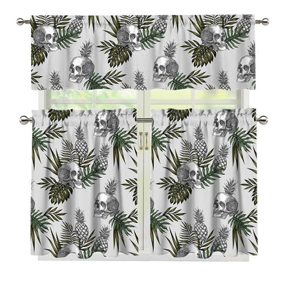 Tropical Pineapple Skull Pattern Print 3 Piece Kitchen Curtains