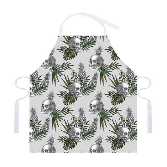 Tropical Pineapple Skull Pattern Print Adjustable Apron