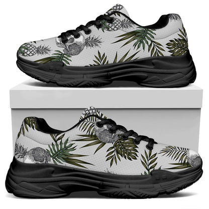 Tropical Pineapple Skull Pattern Print Black Chunky Shoes