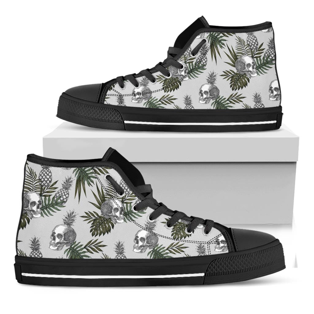 Tropical Pineapple Skull Pattern Print Black High Top Sneakers