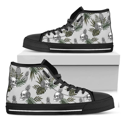 Tropical Pineapple Skull Pattern Print Black High Top Sneakers
