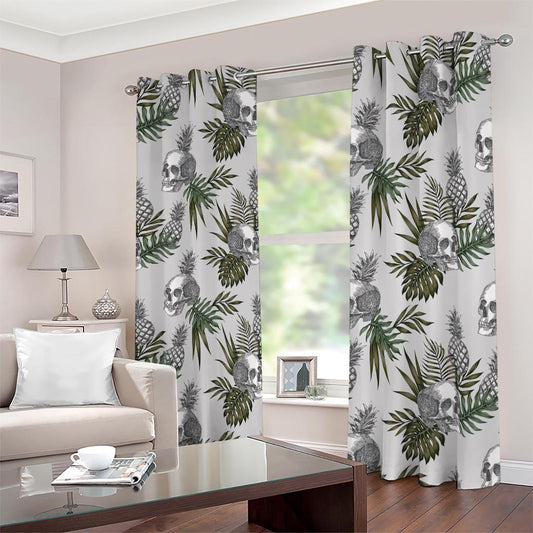 Tropical Pineapple Skull Pattern Print Blackout Grommet Curtains
