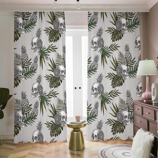 Tropical Pineapple Skull Pattern Print Blackout Pencil Pleat Curtains