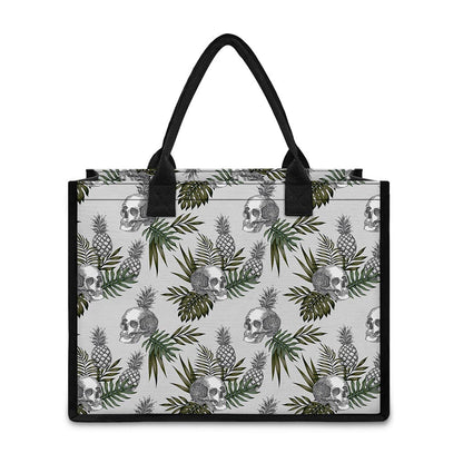 Tropical Pineapple Skull Pattern Print Canvas Tote Bag