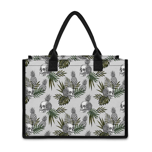 Tropical Pineapple Skull Pattern Print Canvas Tote Bag