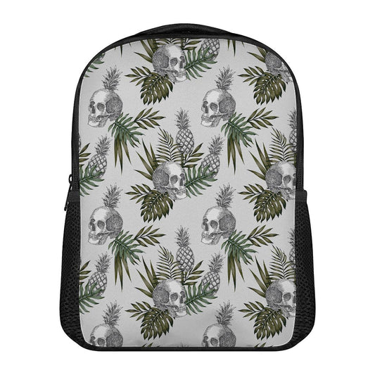 Tropical Pineapple Skull Pattern Print Casual Backpack