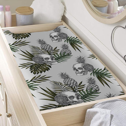 Tropical Pineapple Skull Pattern Print Changing Pad Cover
