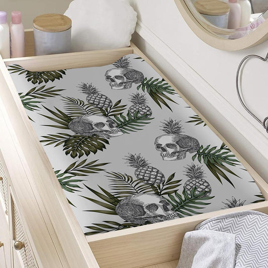 Tropical Pineapple Skull Pattern Print Changing Pad Cover