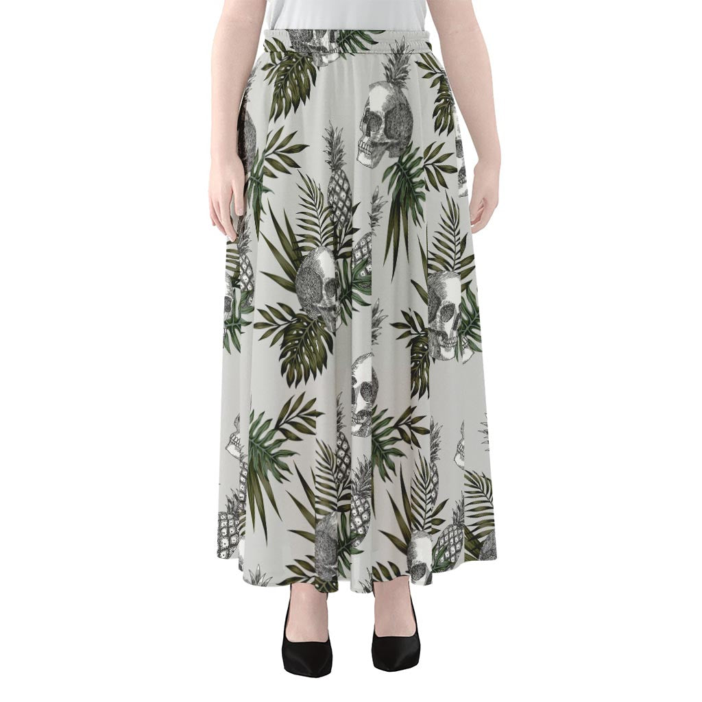Tropical Pineapple Skull Pattern Print Chiffon Maxi Skirt
