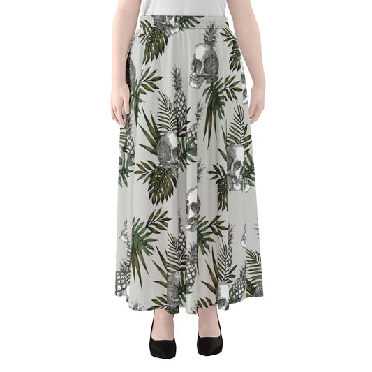 Tropical Pineapple Skull Pattern Print Chiffon Maxi Skirt