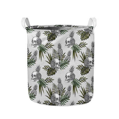 Tropical Pineapple Skull Pattern Print Collapsible Laundry Basket