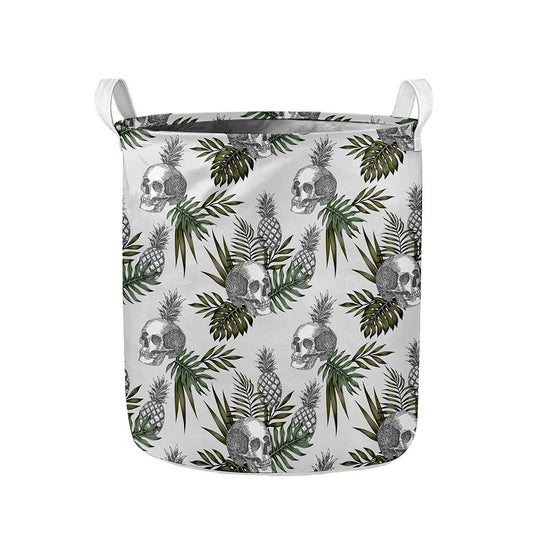 Tropical Pineapple Skull Pattern Print Collapsible Laundry Basket