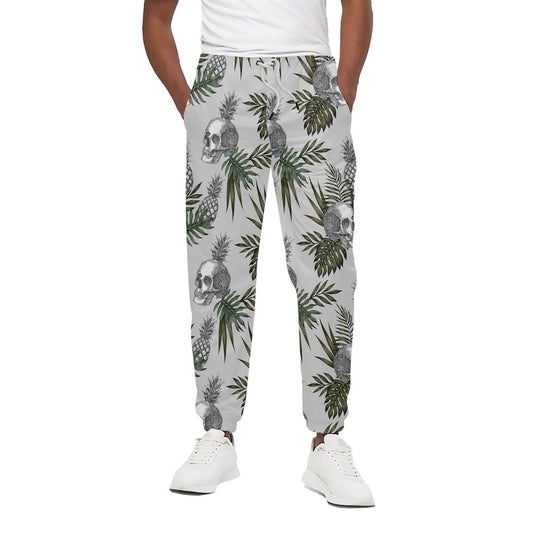 Tropical Pineapple Skull Pattern Print Cotton Pants