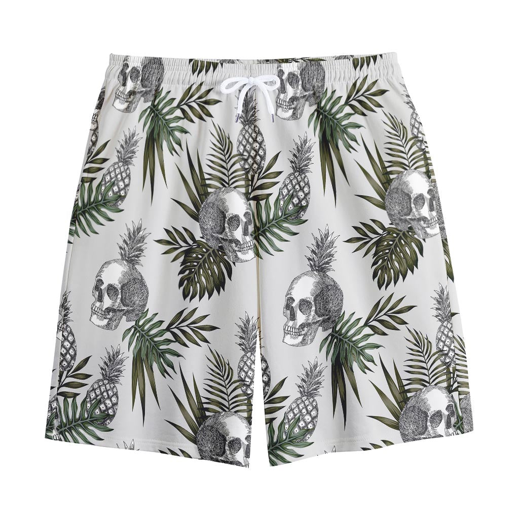 Tropical Pineapple Skull Pattern Print Cotton Shorts