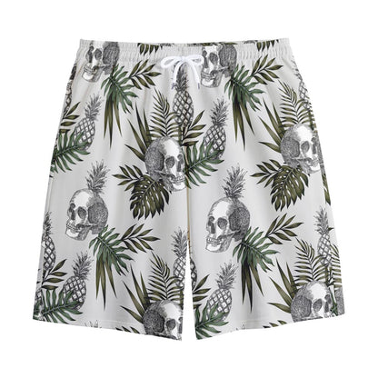 Tropical Pineapple Skull Pattern Print Cotton Shorts