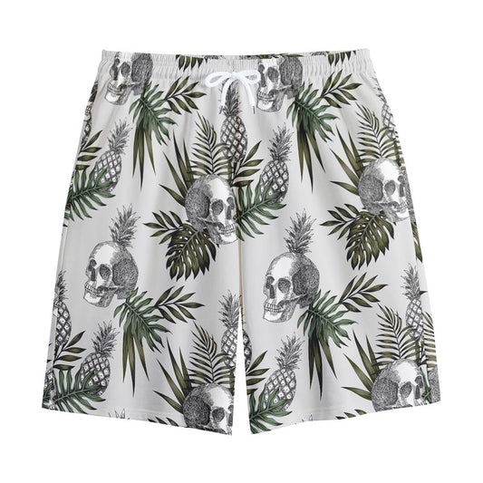 Tropical Pineapple Skull Pattern Print Cotton Shorts
