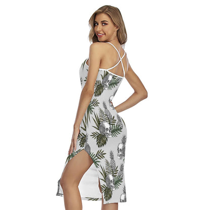 Tropical Pineapple Skull Pattern Print Cross Back Cami Dress
