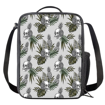 Tropical Pineapple Skull Pattern Print Crossbody Lunch Bag