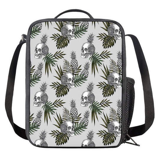 Tropical Pineapple Skull Pattern Print Crossbody Lunch Bag