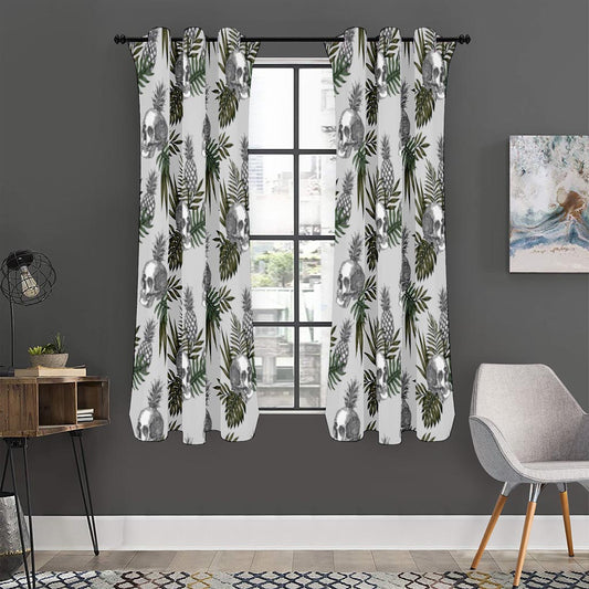 Tropical Pineapple Skull Pattern Print Curtain